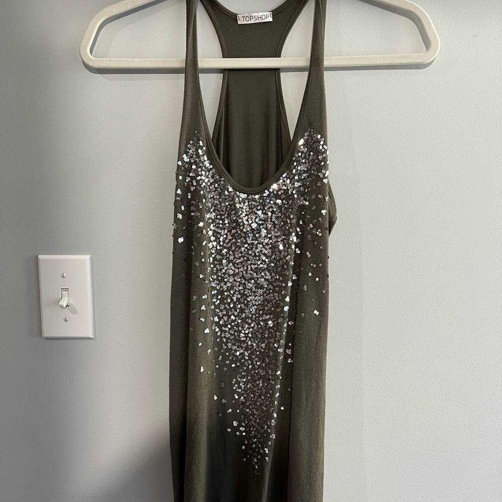 Sequin top shop gray tank top sleeveless blouse